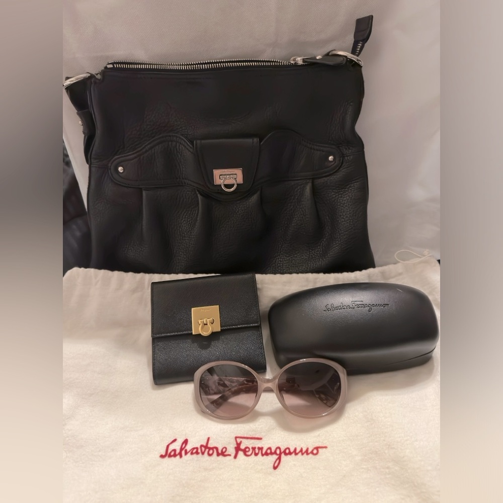salvatore ferragamo bundle set with bag, sunglasses, wallet with dust bag.
